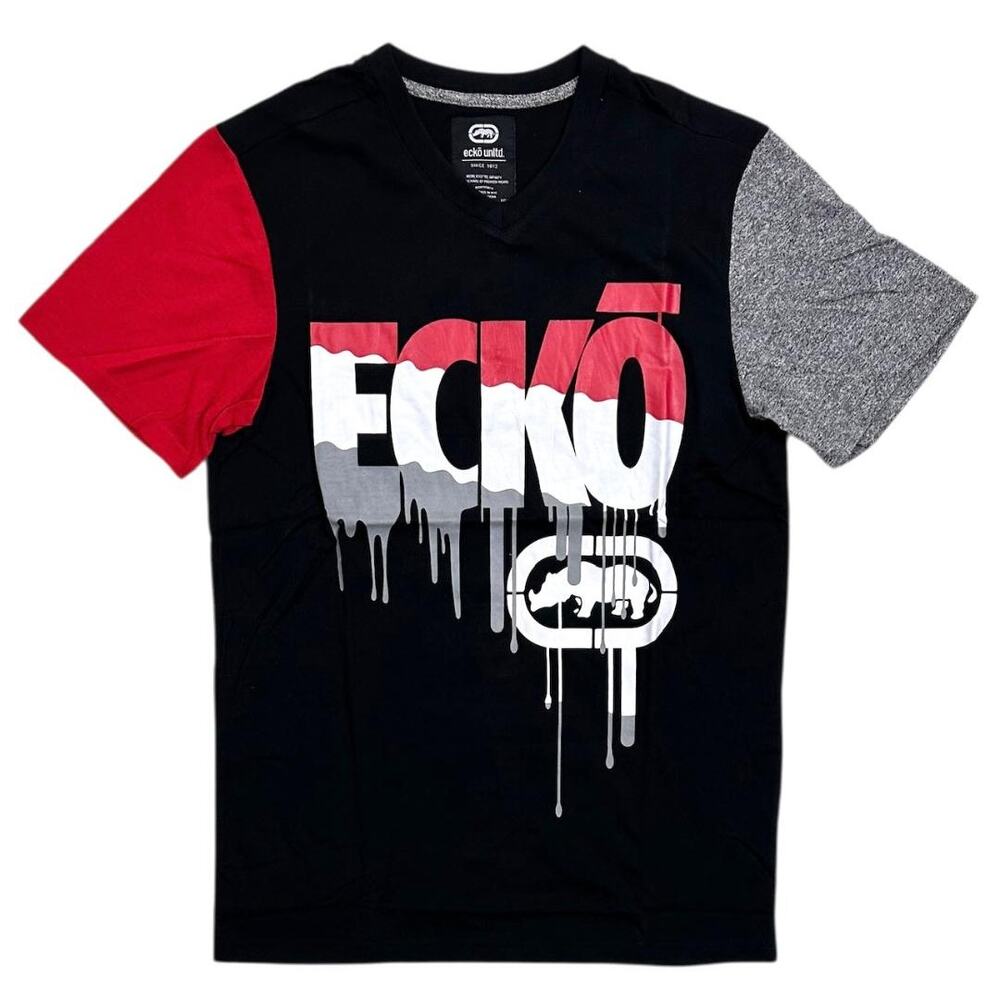 Ecko Unlimited Black Tee with Red and Gray Sleeves